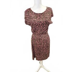 Lilly Pulitzer Sadie Pink Brown Leopard Print Dress Stretch Waist, Small